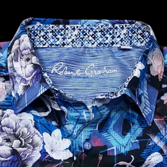 Robert Graham Geometric Floral Colorful Mens Large Blue Multicolor Sport Shirt - Picture 4 of 8